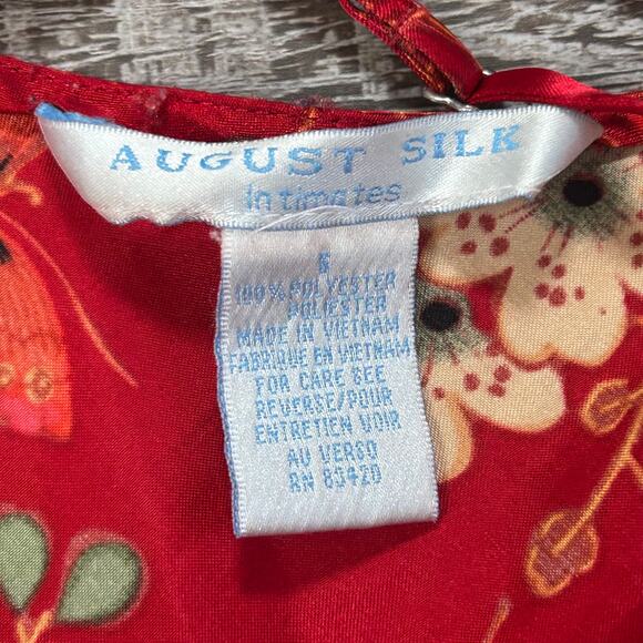 August Silk Red Floral Satin Slip Dress Butterfly Print Lingerie Style S - Picture 4 of 4